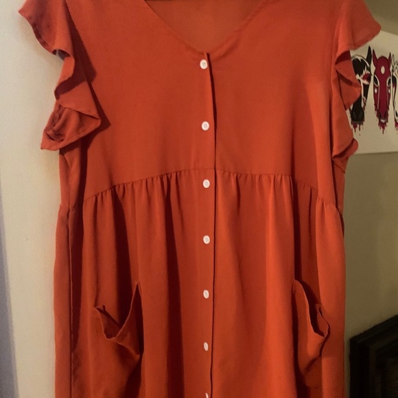 SHEIN Orange Flowy Button Up Dress Size Large - Picture 4 of 5